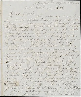 Letter from C.L. Weston, New Ipswich, [New Hampshire], to William Lloyd Garrison, 1852 April 2nd