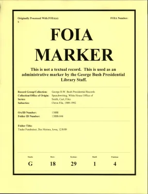 Tauke Fundraiser, Des Moines, IA 12/8/89 [OA 8130]