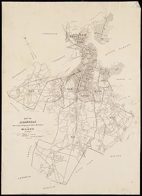 Map of Boston showing proposed new division of wards Oct. 1875
