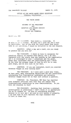 President's Remarks and Question and Answer Session at the Fresno Air Terminal [Ford Speech or Statement]