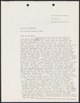 Herbert Brutus Ehrmann Papers, 1906-1970. Sacco-Vanzetti. Correspondence: Oct. 1957-Nov. 1961. Box 11, Folder 13, Harvard Law School Library, Historical & Special Collections