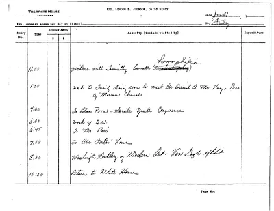 Lady Bird Johnson's Daily Diary Entry, 1/31/1964