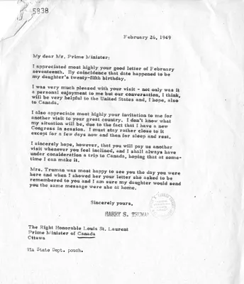 Correspondence Between President Harry S. Truman and Prime Minister of Canada Louis St. Laurent