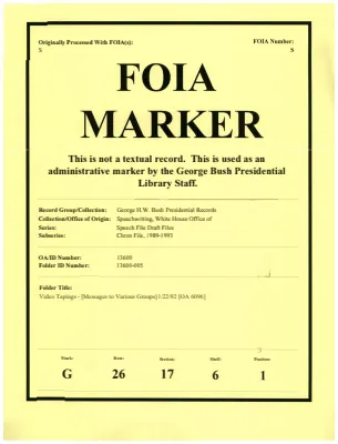 Video Tapings - [Messages to Various Groups] 1/22/92 [OA 6096]