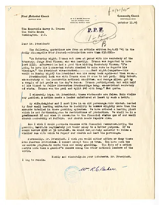 Letter from William R. C. Baker to President Harry S. Truman
