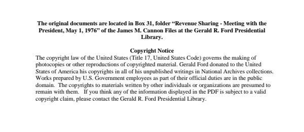 Revenue Sharing - Meeting with the President, May 1, 1976