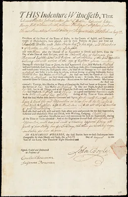 Charlotte Foalke indentured to apprentice with John Boyle of Boston, 6 August 1800