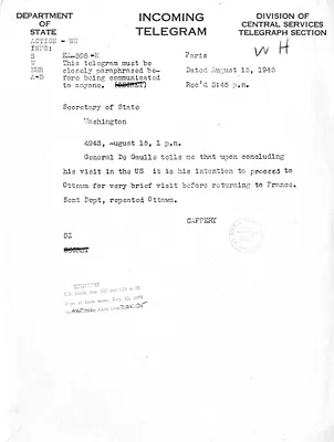 Telegram from Jefferson Caffery to Secrertary of State James Byrnes