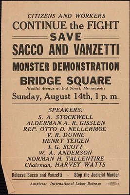 Handbill, [August 1927]: Continue the fight, save Sacco and Vanzetti