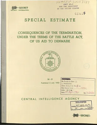 Report, Central Intelligence Agency, Consequences of the Termination, Under the Terms of the Battle Act, of United States Aid to Denmark, Special Estimate 31