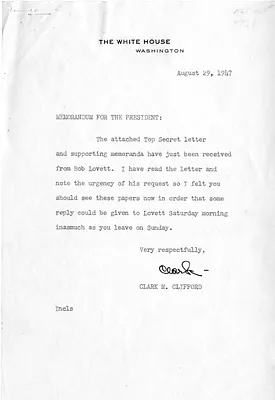 Memorandum from Clark Clifford to President Harry S. Truman, with Attachment