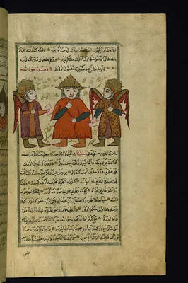 Two Angels, with a Man in the Middle Charged to Write Down his Good and Bad Deeds