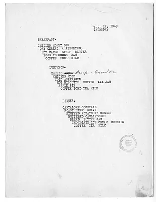 USS Williamsburg Menu