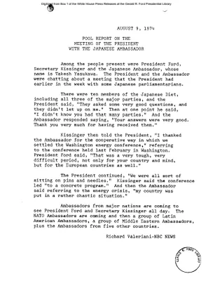 Meeting of the President with the Japanese Ambassador [Pool Report]