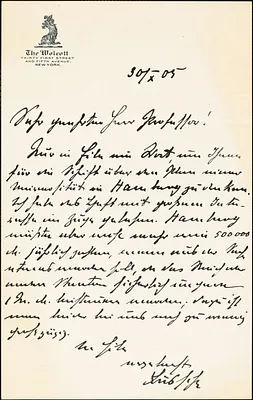 Bussche-Haddenhausen, Hilmar, 1867-1939 autograph letter signed to Hugo Münsterberg, Lenox, Mass., 30 October 1905