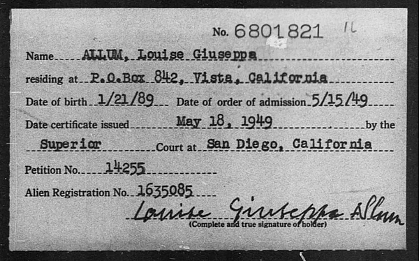 Allum, Louise Giuseppa - 1949