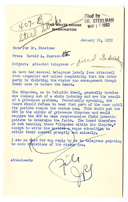 Memorandum from Harold Enarson to John R. Steelman