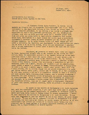 Bartolomeo Vanzetti typed letter (copy) to [Salvatore] A. Cotillo, Dedham, 15 June 1927