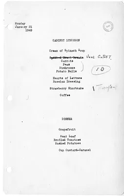 White House Luncheon and Dinner Menu