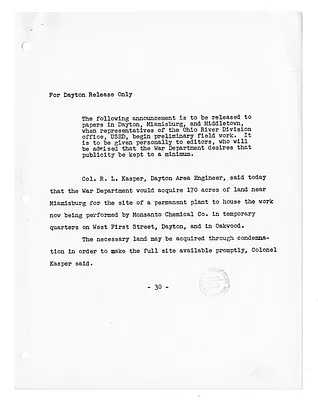War Department Press Release