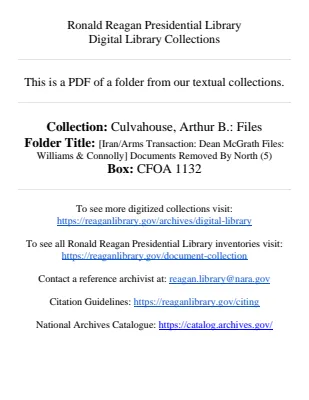 [Iran/Arms Transaction: Dean McGrath Files: Williams & Connolly] Documents Removed By North (5)