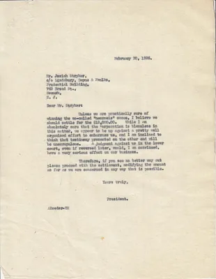 Letters Sent to Josiah Stryker, February 20, 1926