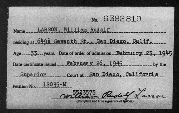 Larson, William Rudolf - 1945