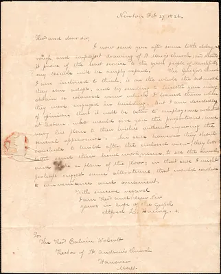 Letter from Alfred L. Baury to Reverend Calvin Wolcott, Rector of St Andrews Church, Hanover, Mass.