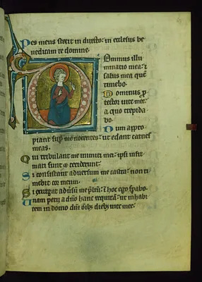 Leaf from Psalter: Psalm 26, Initial D with Seated Apostle