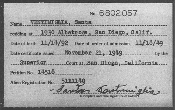 Ventimiglia, Santa - 1949