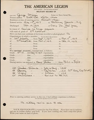 American Legion military record of George Sturgis