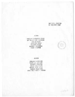 Menu for President Harry S. Truman's  Visit to Key West, Florida