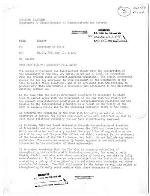 Telegram from United States Ambassador to the Soviet Union Walter Bedell Smith to the Department of State