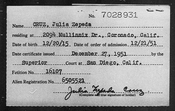 Cruz, Julia Zepeda - 1951