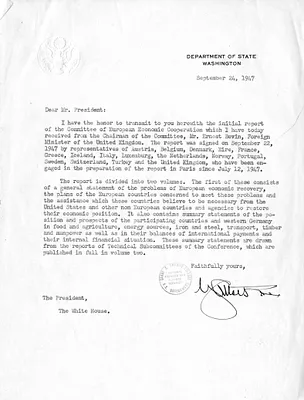 Memorandum from Secretary of State George Marshall to President Harry S. Truman