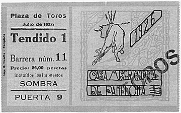 Ernest Hemingway Ticket Stub for Bullfight