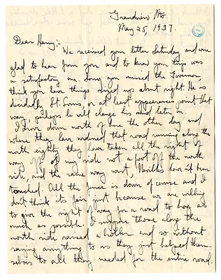Letter from Mary Jane Truman to Harry S. Truman