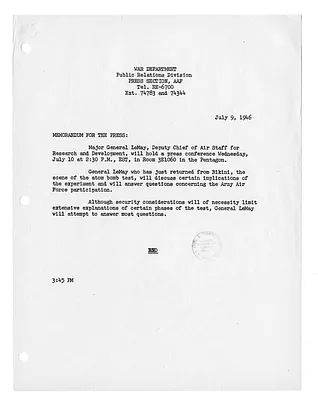War Department Press Release