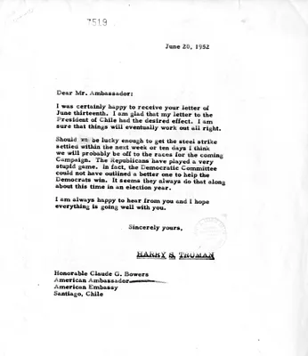 Correspondence Between President Harry S. Truman and Ambassador Claude Bowers
