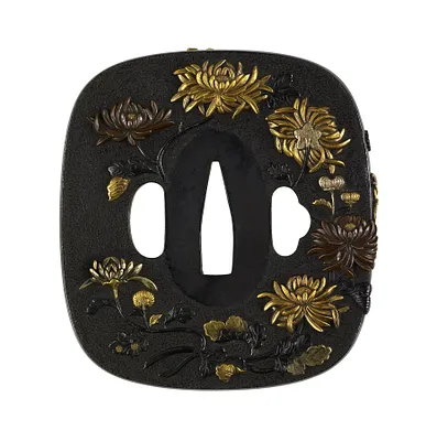 Tsuba with Chrysanthemums