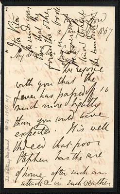 Emily Tennyson autograph letter signed to Mrs. Gatty, Farringford, [Isle of Wight], 2 January 1867