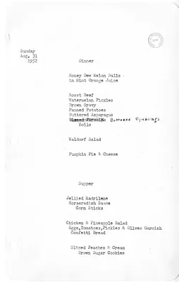 White House Dinner and Supper Menu