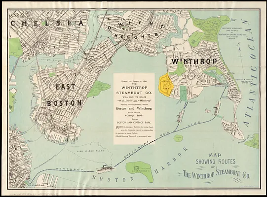 Map showing the routes of The Winthrop Steamboat Co