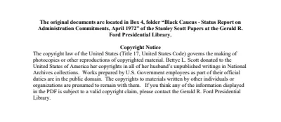 Black Caucus - Status Report on Administration Commitments, April 1972