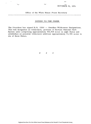 Signing of H.R. 13160 - Omnibus Wilderness Designations [Bill]
