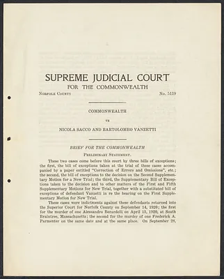 Herbert Brutus Ehrmann Papers, 1906-1970. Sacco-Vanzetti. Briefs and records. Box 10, Folder 2, Harvard Law School Library, Historical & Special Collections