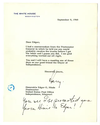 Letter from Harry S. Truman to Edgar Hinde