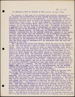“An Informal Report to Members of the LCRC” by Eph. Weiss