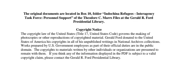 Indochina Refugees - Interagency Task Force: Personnel Support
