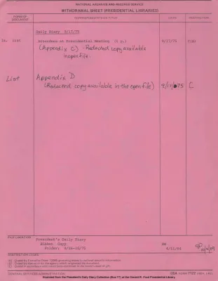 President Gerald R. Ford's Daily Diary, September 17, 1975